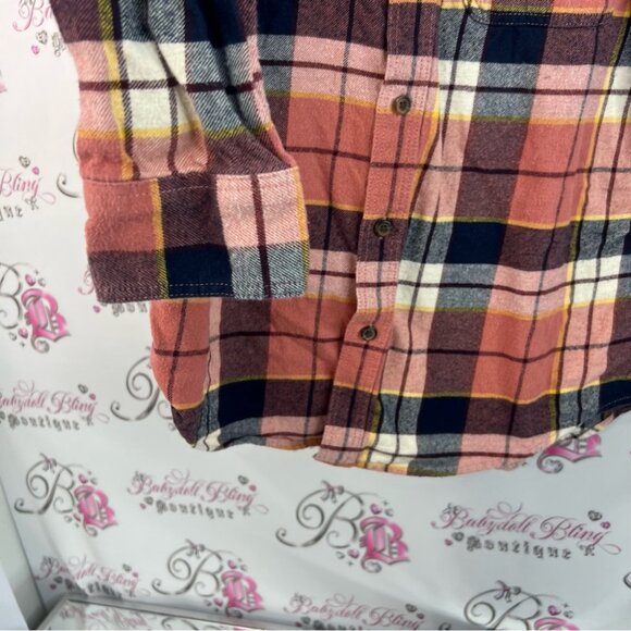 Old Navy button down Plaid Shirt in orange Red, Black, and Yellow - Picture 9 of 12